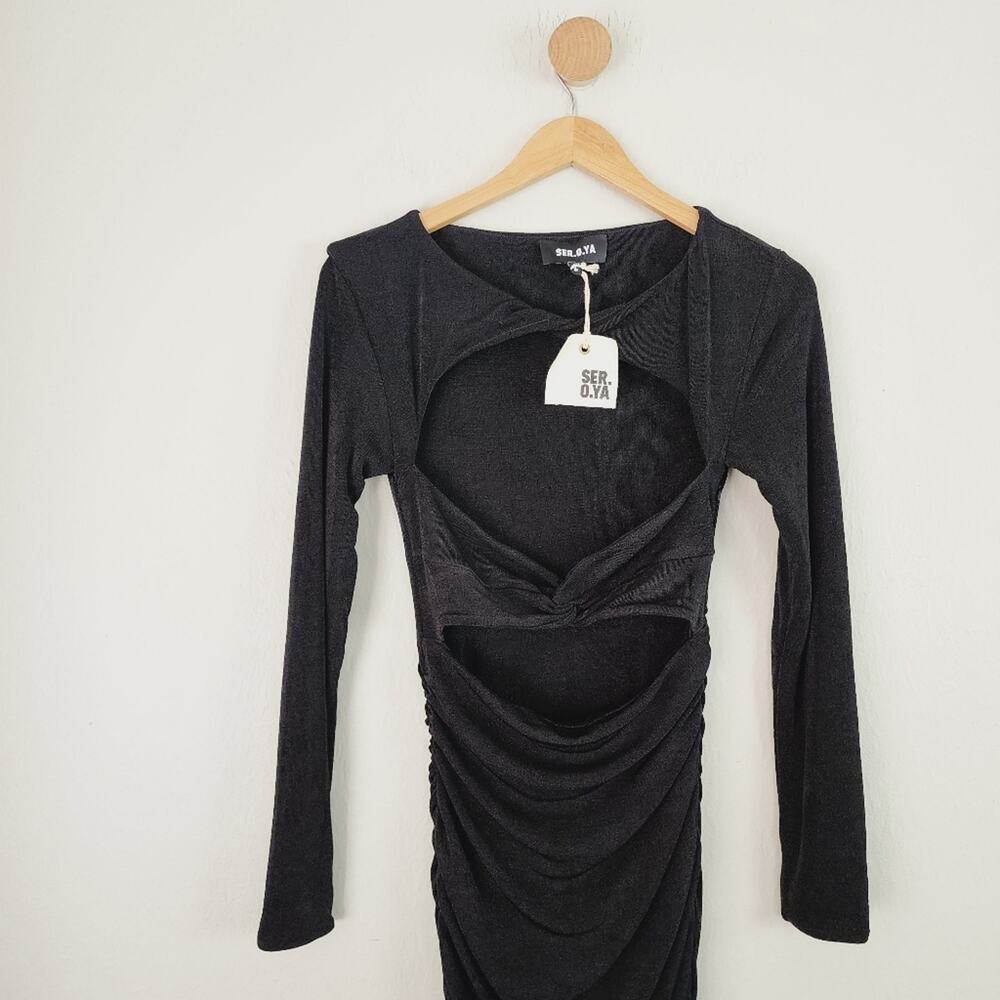 SER.O.YA Eden Cutout Midi Dress Black LBD Long Sleeve NWT Retrofete Large - Picture 9 of 13